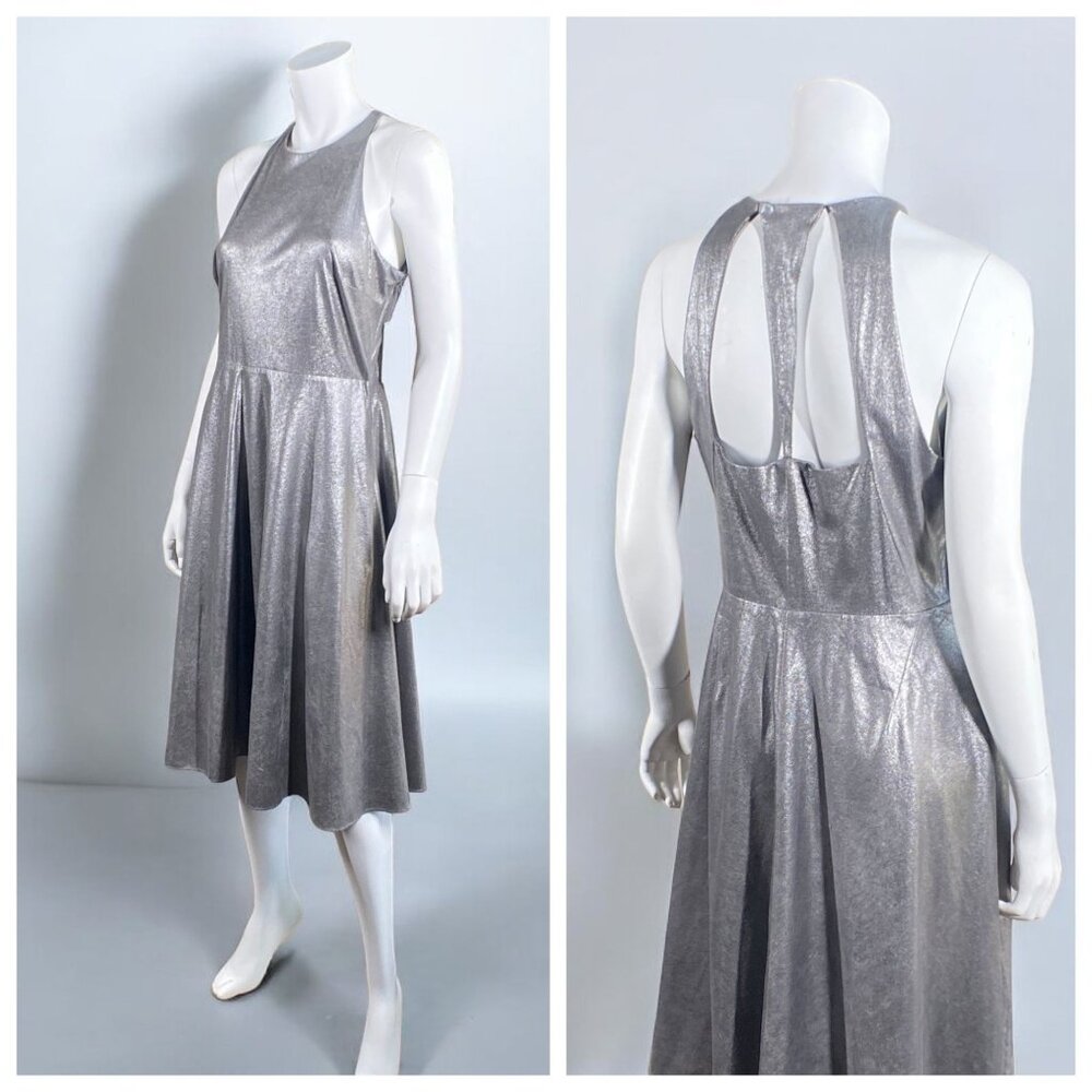 NWT H By Halston Metallic Faux Suede Dress Gunmetal, Size 8 - Picture 9 of 15